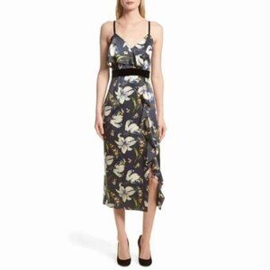 Cinq à Sept Floral Midi Dress - Black and Yellow